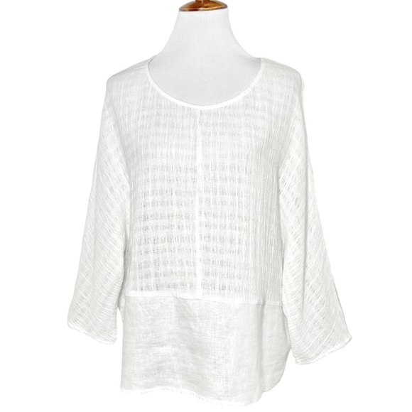 Joie Tops - Joie White Gauzy Linen 3/4 Dolman Sleeve Pullover Box Top